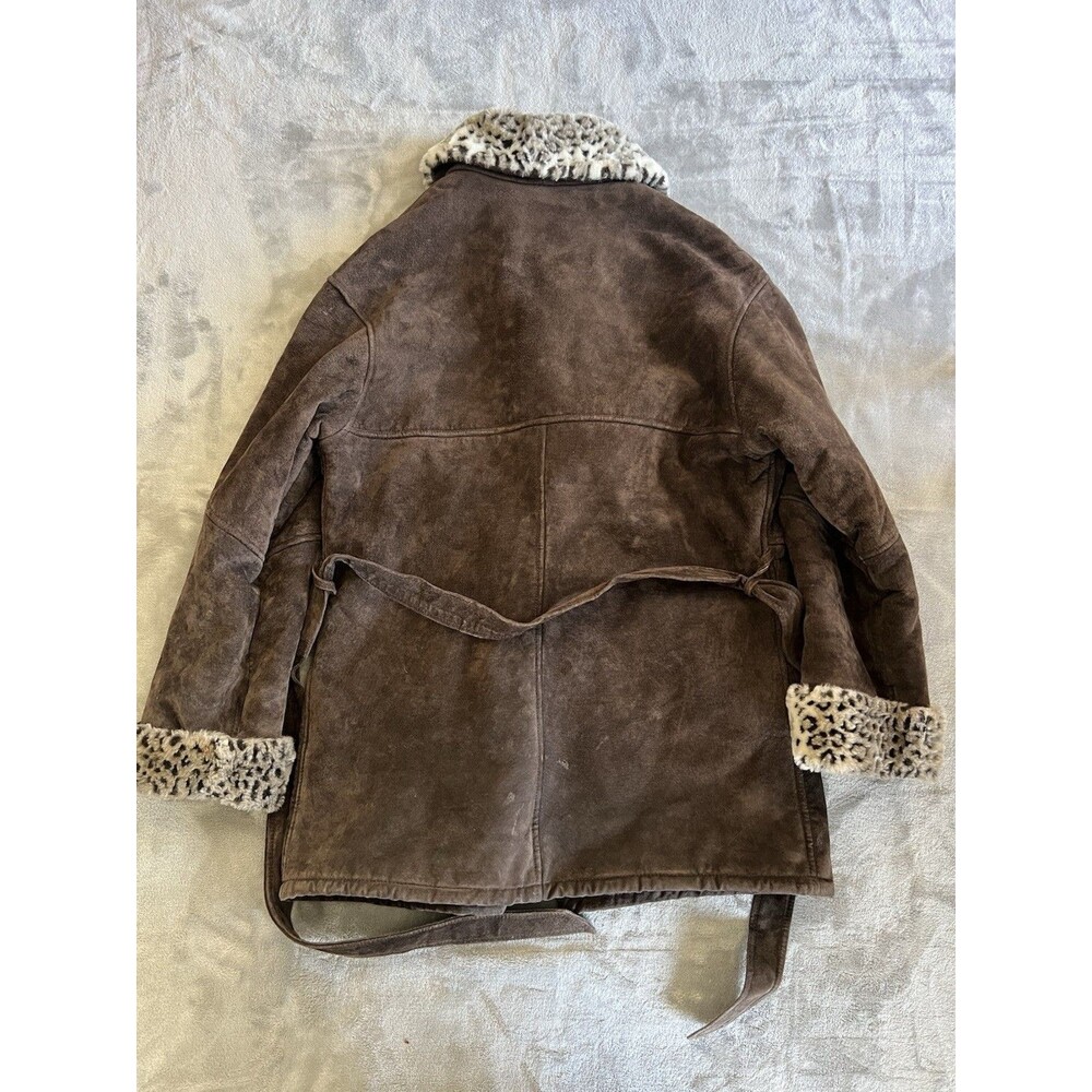 Vintage 90s Y2K Wilsons Suede Leather Jacket Leopard Fur Penny Brown Size M - Picture 9 of 10